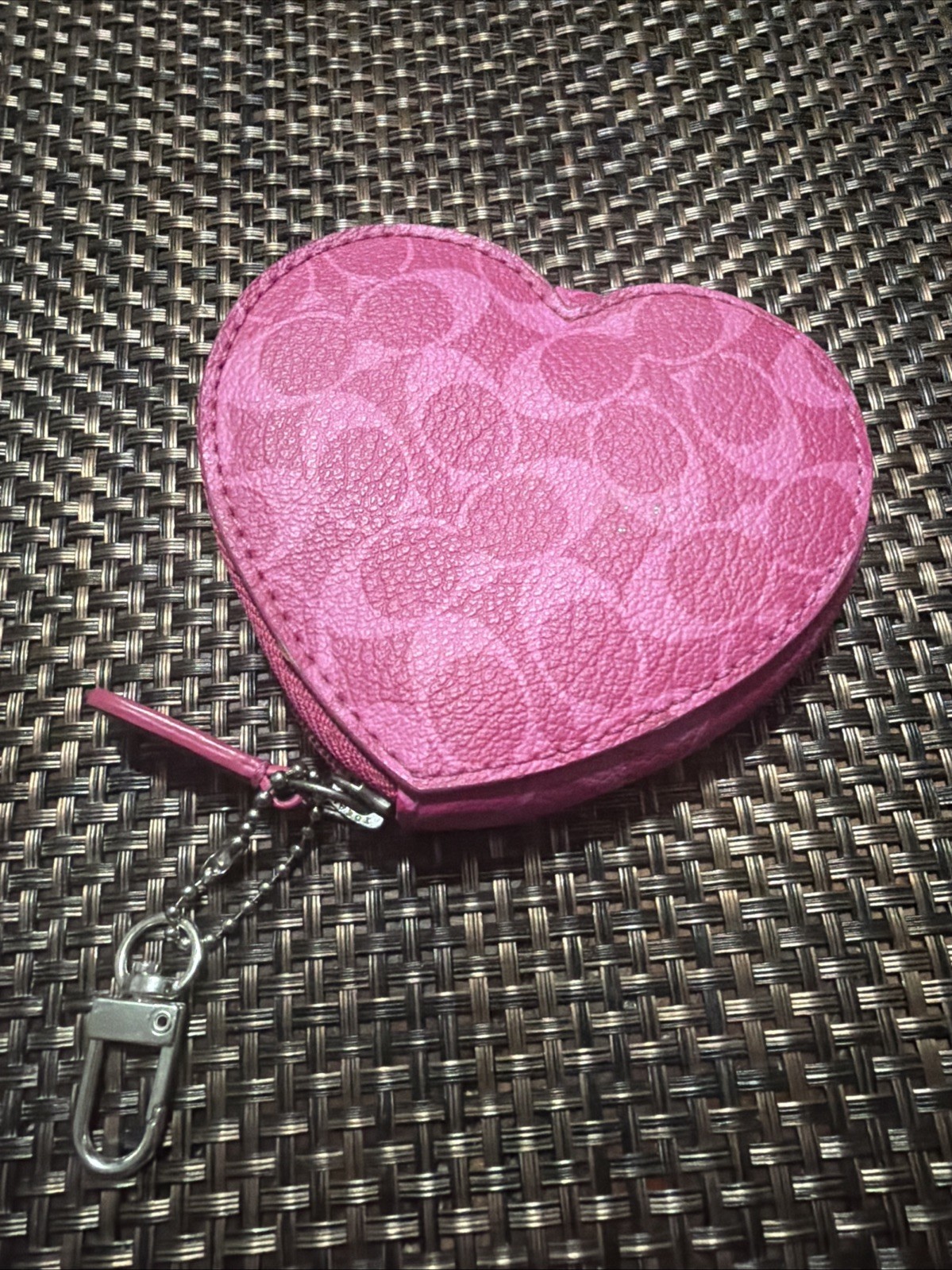 Coach Pink Heart Charm Coin Key Fob - Gem