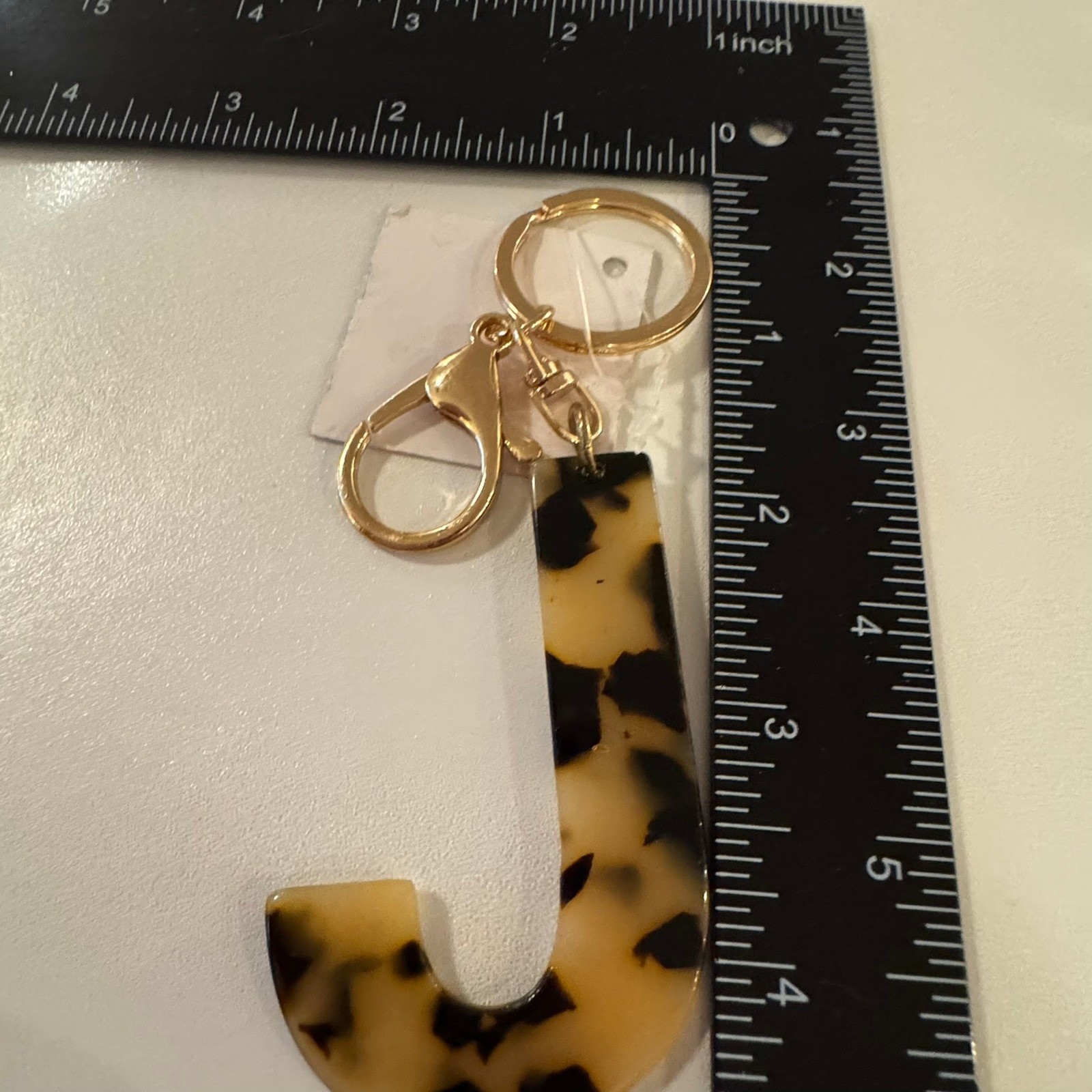 Tortoise Shell Letter J Initial Keychain Gold Ton… - image 3