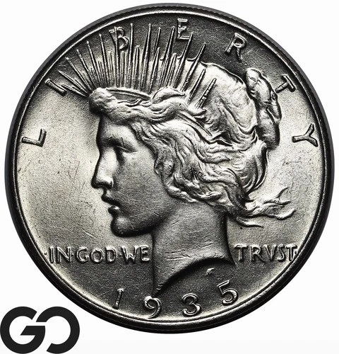 1935 Peace Dollar, Blast White Gem BU++ Final Year Issue