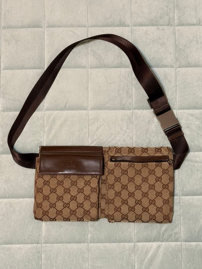 Gucci Body Bag Marsupio Marsupio Modello GG Tela 28566 Beige Marrone Autentico