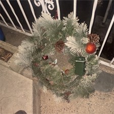 Artificial Pine Christmas Wreath with Red Ornaments, Berries, Pinecones