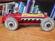 VERY NICE VINTAGE 1950'S LUPOR TIN LITHO #8 RACE CAR W/ DRIVER