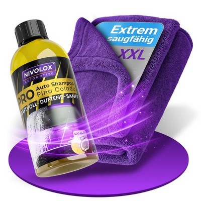 Auto Pflege Set  Mikrofasertuch 1400GSM & Autoshampoo 500ml Lackpflege NIVOLOX 