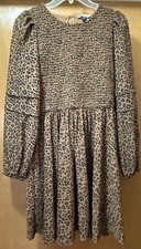 Pre-Owned American Eagle M Leopard Print Smocked Bodice Long Sleeve Dress