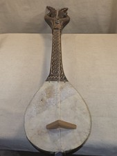 Carved Wooden Folk String Instrument with Twin Goat Heads   Untested 023774