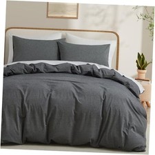 100 Washed Cotton Duvet Cover Size Fade-Resistant Natural Bedding Queen Grey