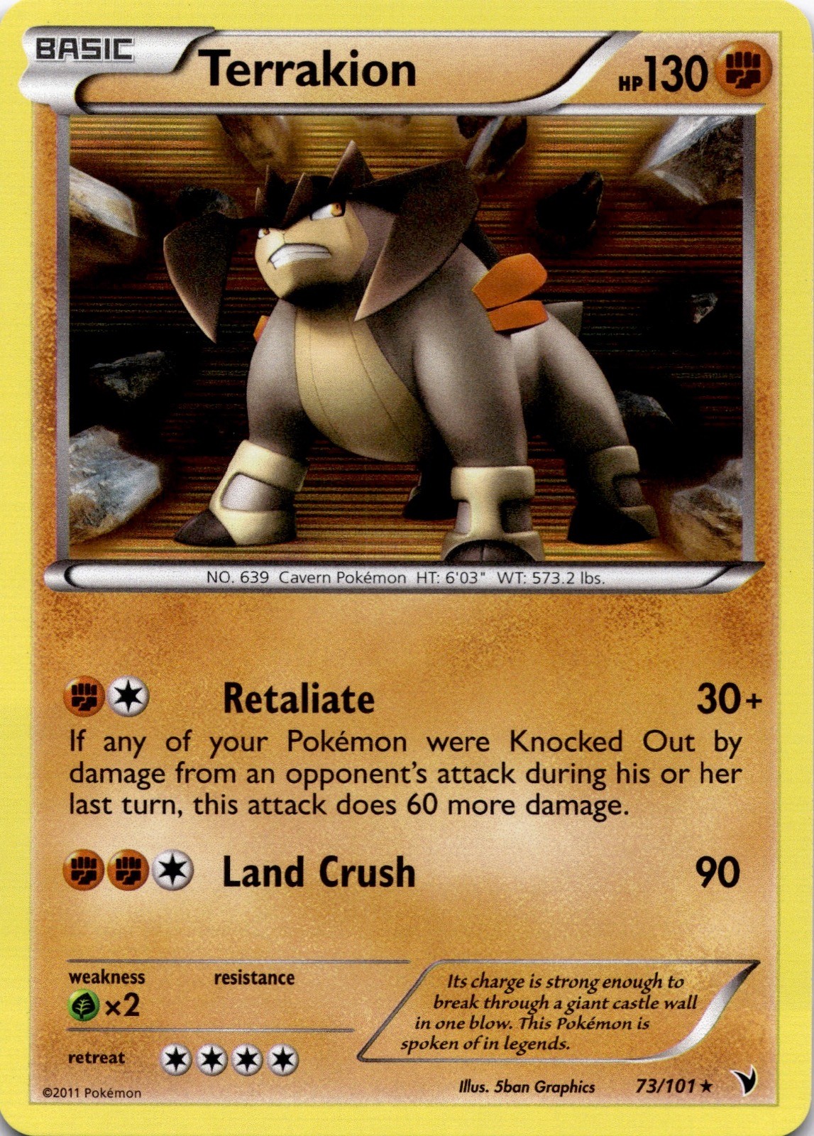 Terrakion 73/101 Holo Rare Noble Victories Pokemon Near Mint