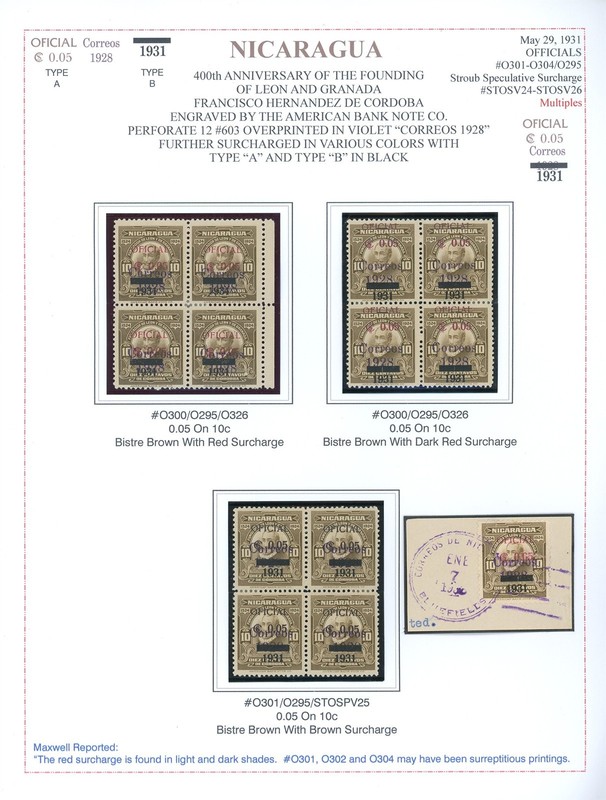 NICARAGUA BYERLEY Specialized Album Page Lot #85 - 1931 LEON GRANADA VARIETIES