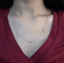 0.50Ct Natural Diamond By The Yard Necklace 14K White Gold 5 Station Chain Gift