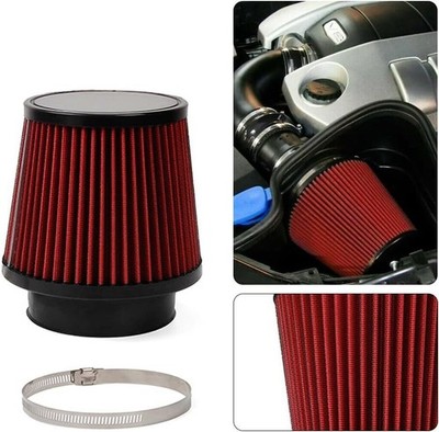 Red 3'' 76mm Performance High Flow Cold Air Intake Cone Replacement Dry Filter