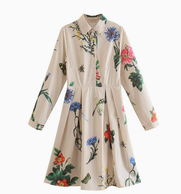 Occident Women Floral Pleated A-line Shirt Dress Empire Waist Printed Slim  Party | eBay