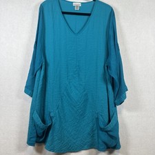 Soft Surroundings Turquoise Blue Tunic Top Shirt Blouse Mixed Media Women's L