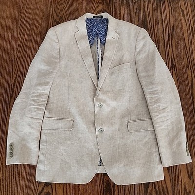 Black Brown 1826 100% Linen Sport Coat Men 44L Tan 2 Button Jack