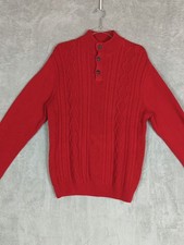 Men  s Chaps Red Cable Knit Chunky Cotton Sweater size M Christmas Holiday