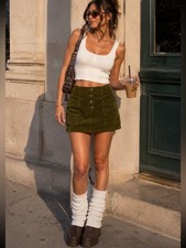 BDG Urban Outfitters Olive Green Suede Mini Skirt XS Y2K Button Front
