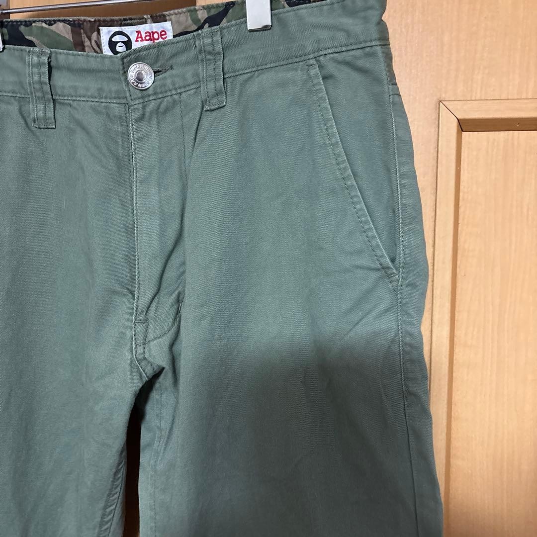 A BATHING APE Cotton Logo Chino Pants Olive Green M Waist 78cm BA0226180 thumbnail 4