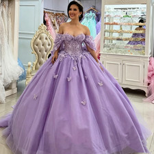 3D Flowers Quinceanera Dresses Lavender XV Sparkling Sweet 16 Party Ball Gowns
