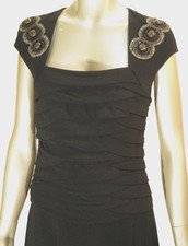 LAUREN RALPH LAUREN~VTG~BLACK SLINKY FIT & FLARE DRESS TIERED TOP DROP WAIST-6