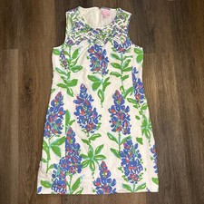 Lilly Pulitzer Ricci Shift Dress 6 Bluebonnet Garden Party Lattice Neck Texas