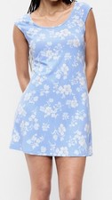 Old Navy Blue White Floral Scoop Neck Cap Sleeve Shift Mini Dress M Stretch NWT