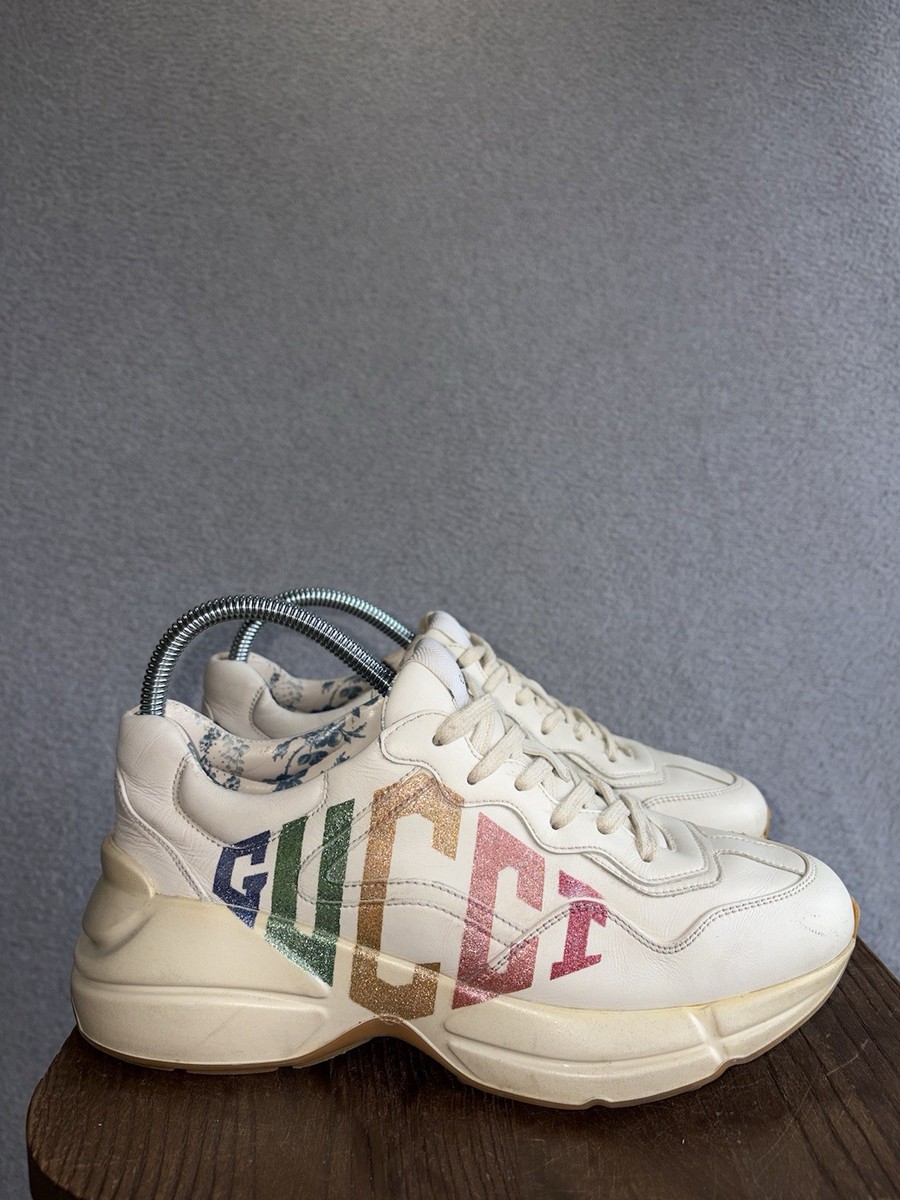 Gucci Rhyton White Leather Glitter Sneakers EU 38 | eBay