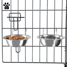 2 Stainless Steel 8 Oz Hanging Food Water Bowls Cage Kennel Cats Small Animals