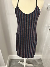 Elli White Rainbow Stripe Lurex Dress M 10-12 Sparkly cross back festival BNWT