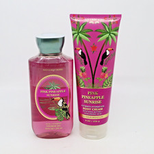 Bath  Body Works Pink Pineapple Sunrise Shower Gel  Body Cream Set   NEW