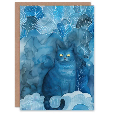 Greeting Card Moggie Cat Lover Nocturnal Blue Dream Watercolour Birthday