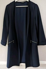Laura Scott Open Over Coat Knee Length Zip Pockets Long Sleeves Dark Blue 14