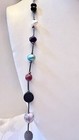 Vintage Glass And Mixed Materials Silver Bar Long Necklace 925 Marked Clasp — photo 3