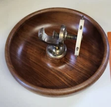 Nautical Nut Cracker Vintage Bakelite Ship's Wheel Wood Bowl. Solid.