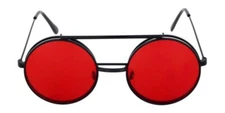 50mm Circle Round Metal Flip Up Clear To Red Sunglasses Retro Black/Red 600