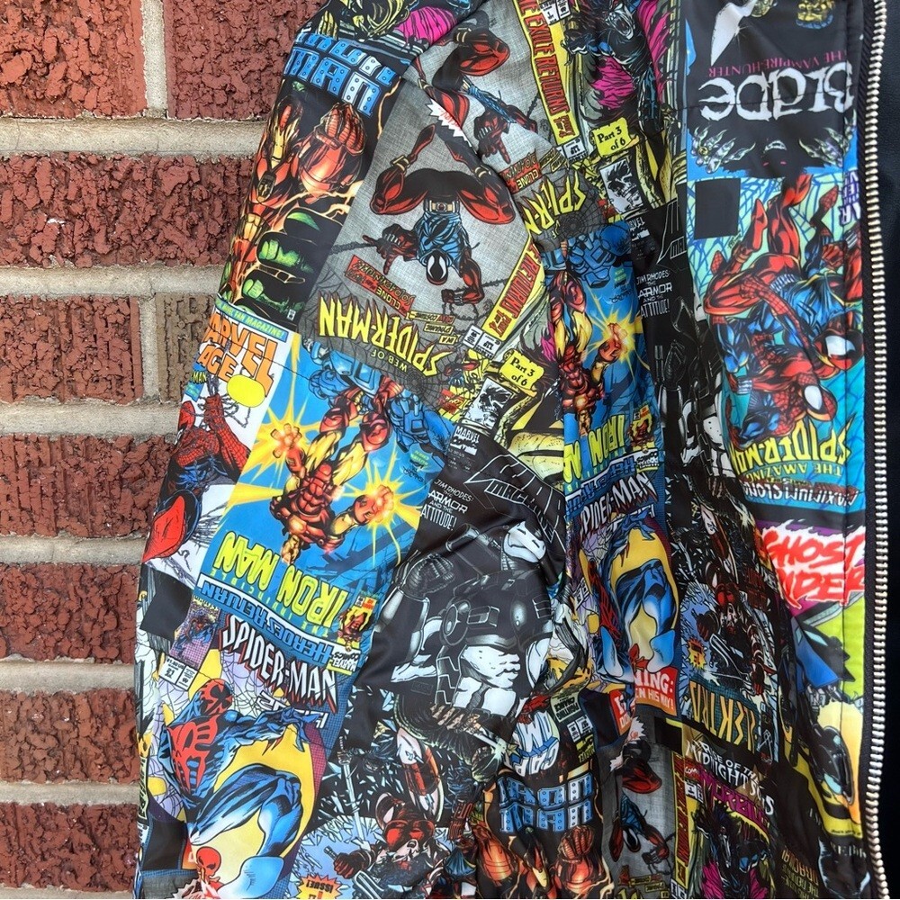 Marvel Comics Leather Comic Book Graphic Reversible Bomber