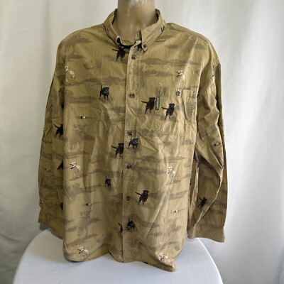 Columbia River Lodge Mens XL Retriever All Over Print Shirt LS Button Down