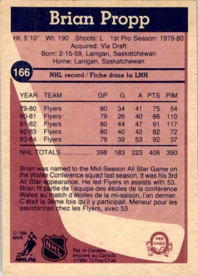 1984-85 O-Pee-Chee Brian Propp #166 - Image 2 of 2