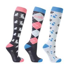 Hy Equestrian It&rsquo;s Raining Cats and Dogs Socks (Pack of 3) - Adult UK 4-8