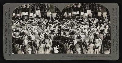 Russian girls and women viewing coronation procession, Moscow, Russia