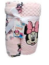 NWT Disney Baby 2 Pack Minnie Mouse Plush Fleece Blanket Pink Girls Size 30x36 