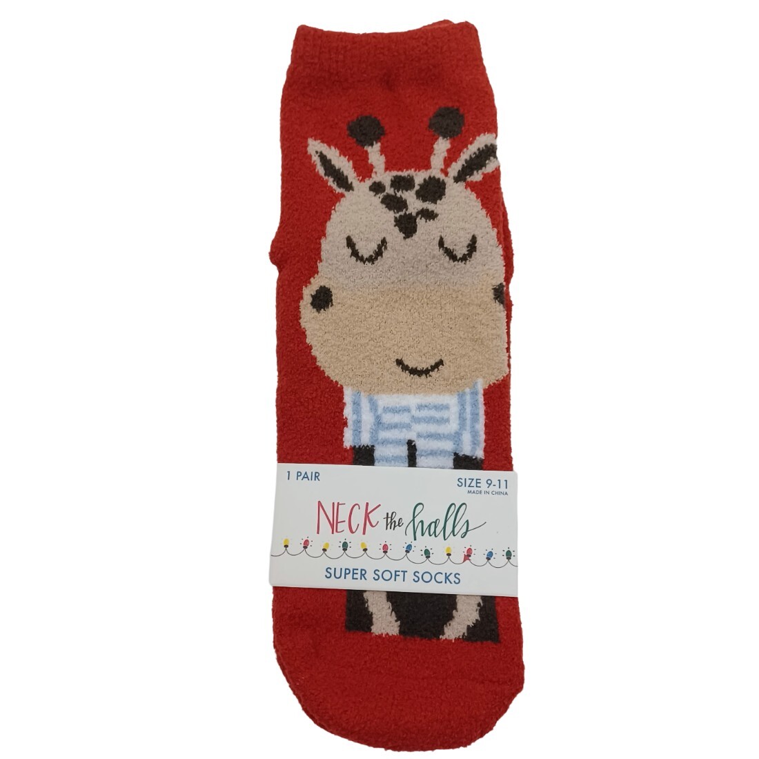 Neck the Halls Reindeer Slipper Socks for Women Size 9-11 in Red