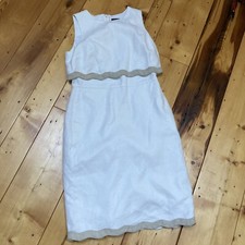 J. Crew Dress 4 Linen White Tan Trim Sleeveless Lined Pockets Worn Once!
