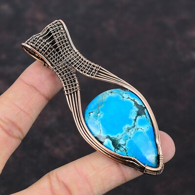 Tibetan Turquoise Jewelry Copper Gift For Bridesmaid Wire Wrapped Pendant 3.54''