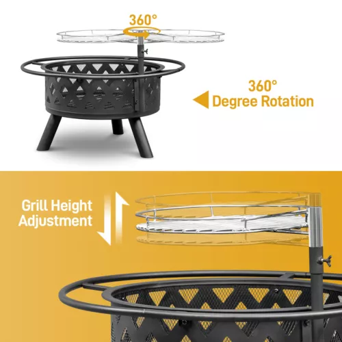 High Quality 30in Metal Fire Pit with Cooking Grates Outdoor Black US - Picture 10 of 21