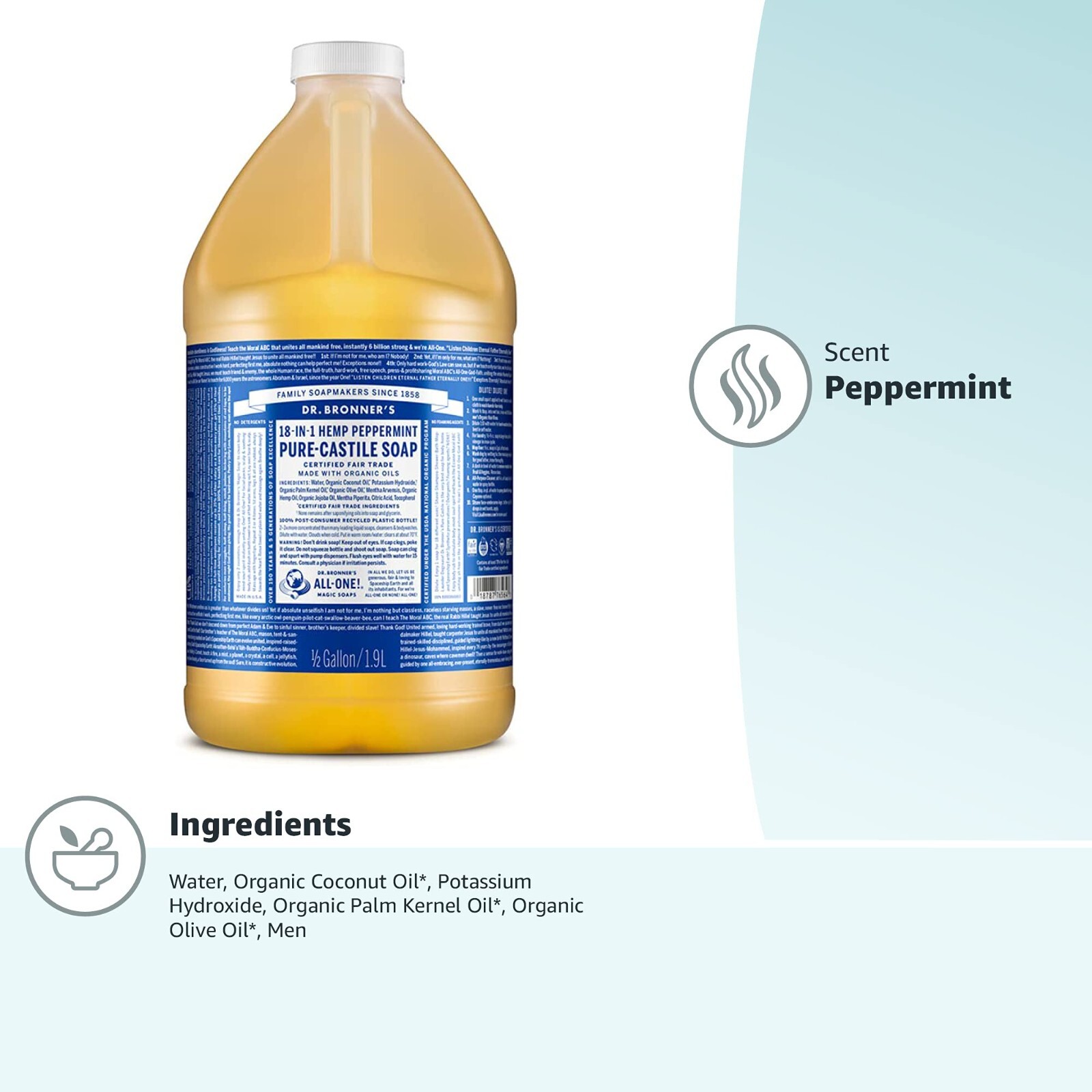 Dr. Bronner’S Pure Castile Liquid Soap Peppermint 64 Oz 0.5 Gallon Organic Oils eBay