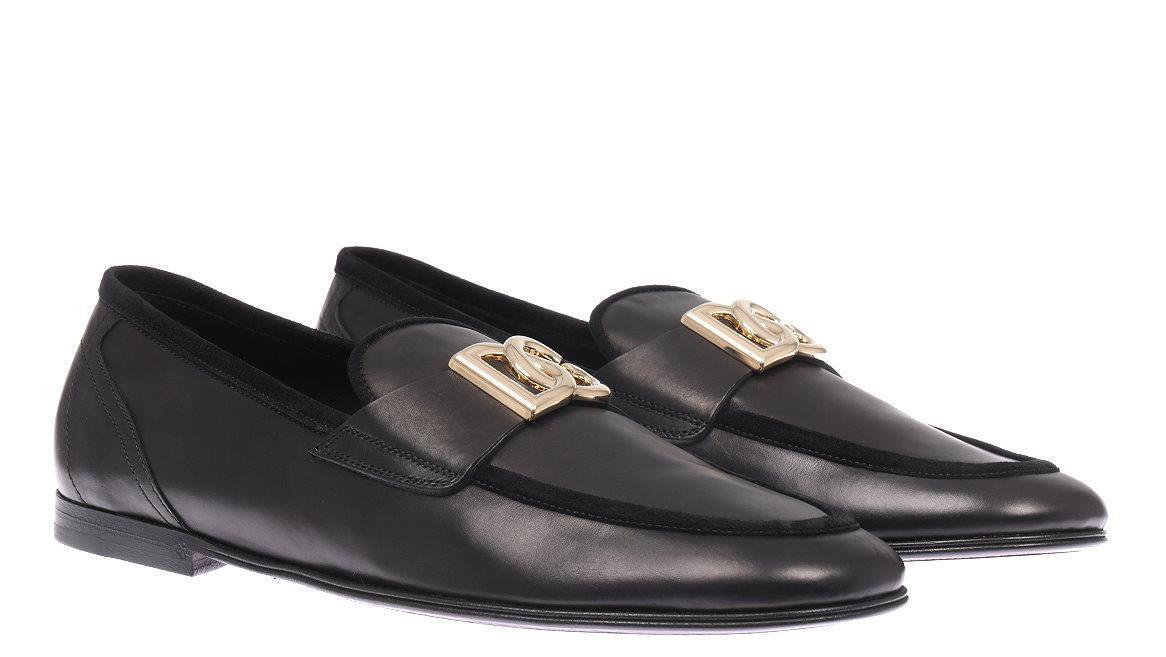 NEW DOLCE & GABBANA BLACK LEATHER DG LOGO LOAFERS SHOES 42 NEW DOLCE & GABBANA BLACK LEATHER DG LOGO LOAFERS SHOES 42