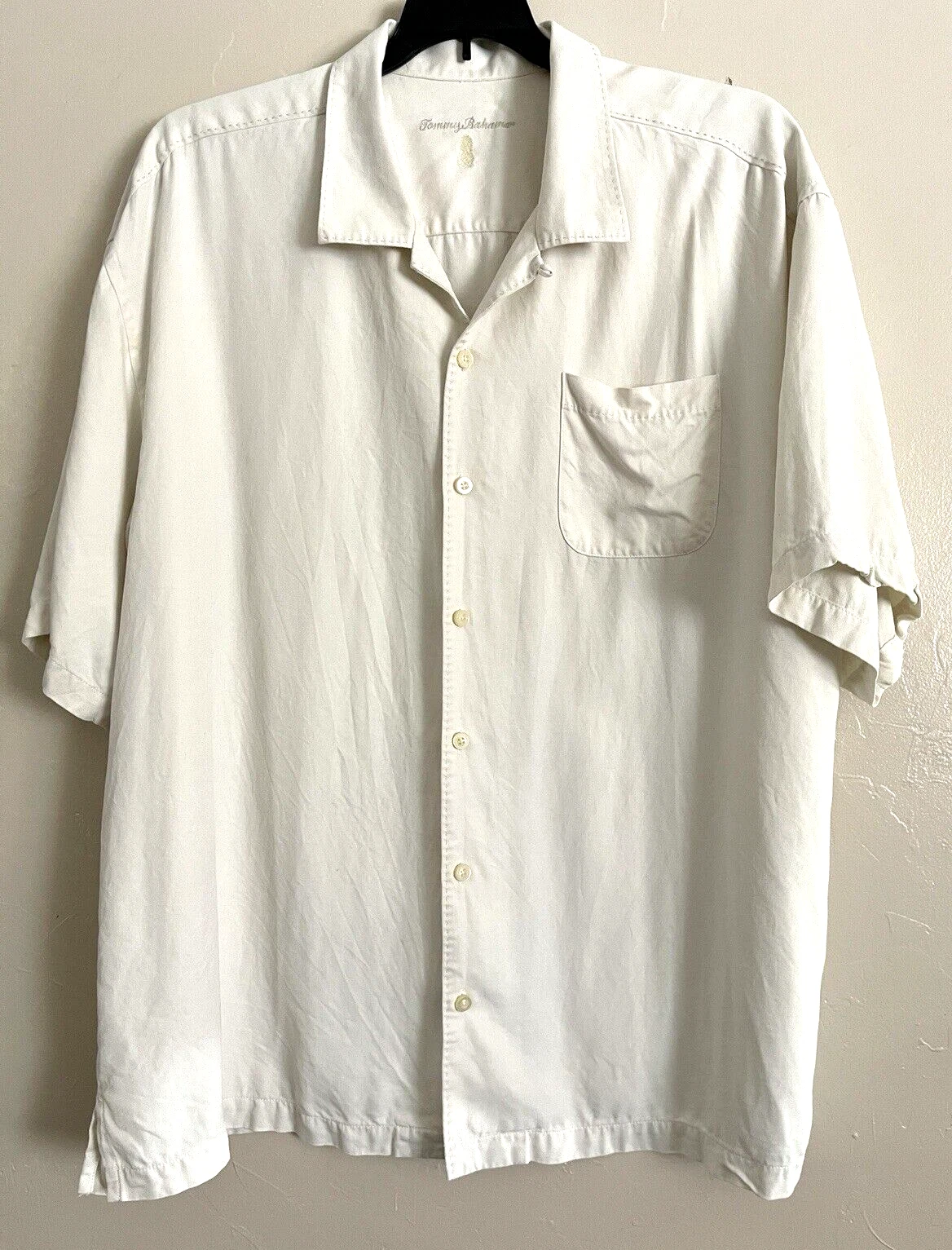 ORIGINAL TOMMY BAHAMA XXL SIZE 100% SILK SHORT SLEEVE RELAX NICE WHITE SHIRT