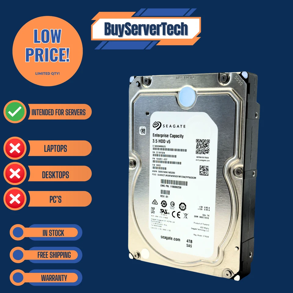 Seagate ST4000NM0125 4TB 7200RPM 12Gb/s SAS 3.5" HDD | EXOS | 1YZ207-004 | 1YR - Image 3 of 4