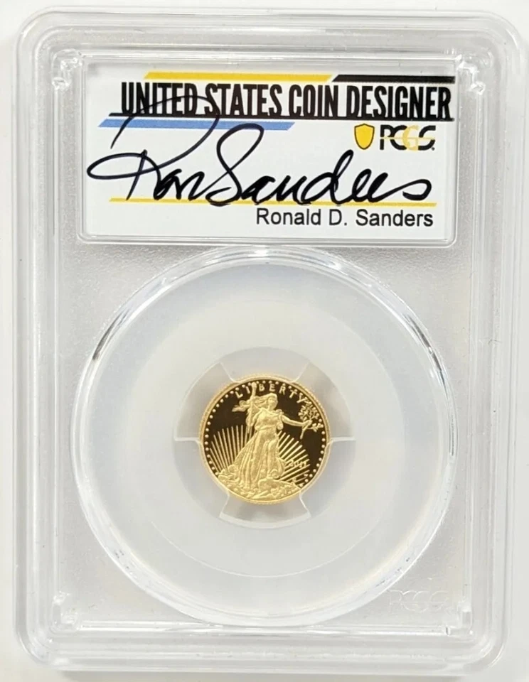 2011-W 1/10 Oz GOLD $5 AMERICAN EAGLE PCGS PR70DCAM Ronald Sander Signature Coin - Image 3 of 4
