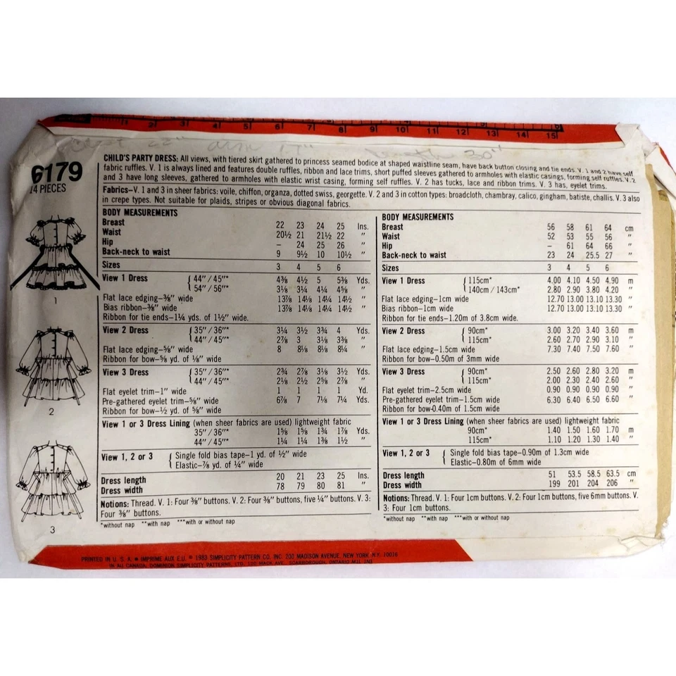 Simplicity Sewing Pattern 6179 girls' dress short ruffled Cinderella sz 6 - Image 2 of 2