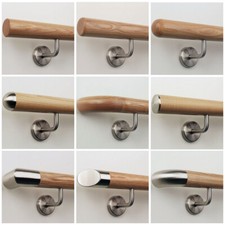 Gel&auml;nder Esche rund &Oslash; 42mm gew.Edelstahl Halter Handlauf Holz Wand Treppe